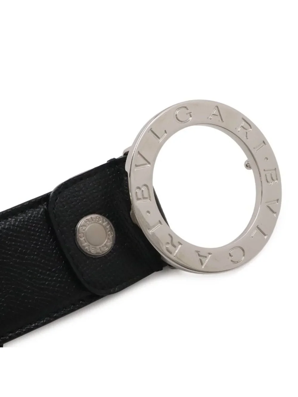 Bvlgari Belt Round Logo Buckle Gray Leather Black Silver